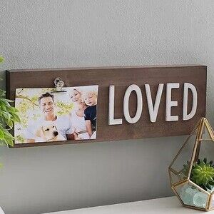 “Loved” Rustic Dark Wood Box Sign | 4 x 6 Photo Holder
